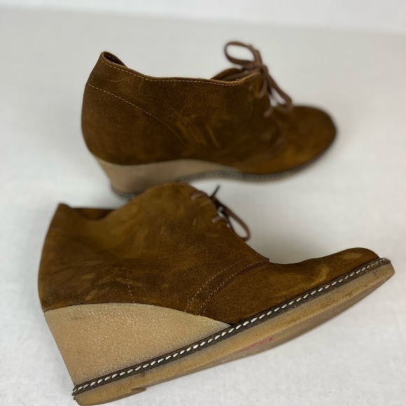 J.CREW Italian leather Lagenlook Suede Leather Platform Wedge Ankle Brown 10 - Picture 1 of 10
